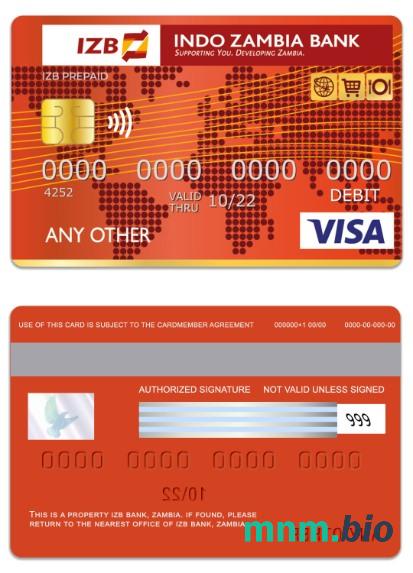 Zambia IZB Bank visa debet karta przykład w formacie PSD